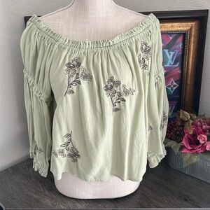 Beautiful light green embroidered off the shoulder top bought at boot barn